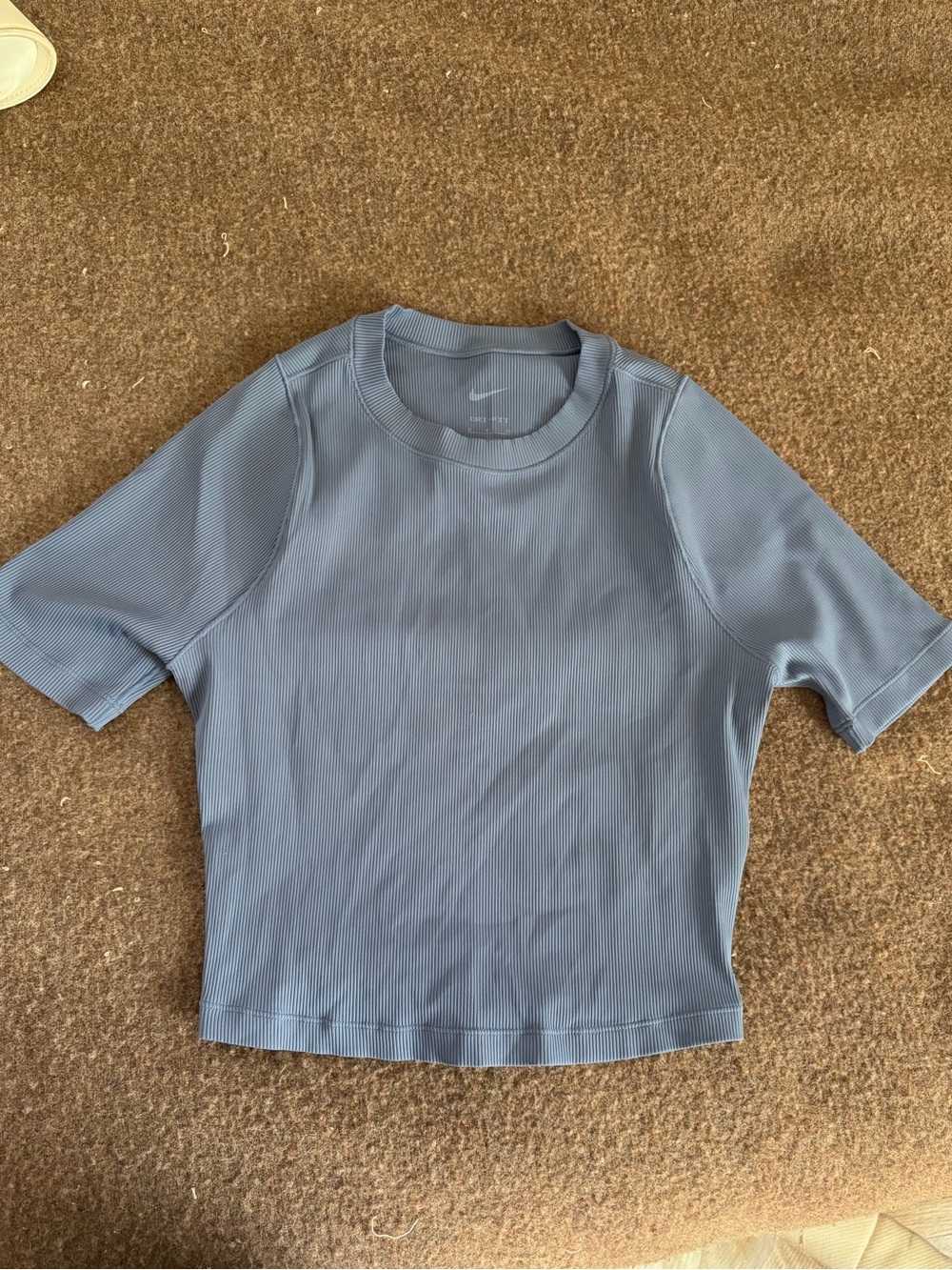 Nike Women's Light Blue DRI-FIT Short-Sleeve Ribbed Top